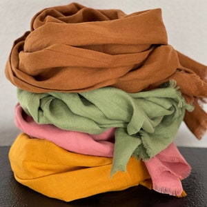 Washed linen scarf - Linen Shawl in various colours - Linen scarf with fringes- Soft Scarf - Unisex Shawl