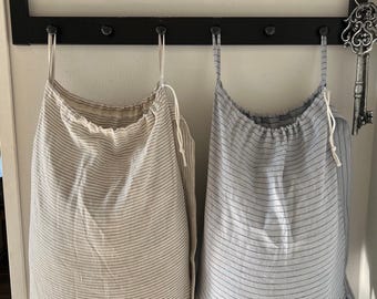 Bolsa de lavandería de lino, Bolsa de lavandería grande para colgar con asa y presillas, Bolsa de almacenamiento de lino lavado con cordón, Regalo para organizar la casa