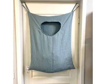 Hanging laundry bag from 100% natural linen , Hanging door bag for clothes, laundry or any other stuff to be organised, laundry hamper bag