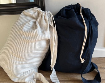 Sac à linge en lin, grand sac à linge suspendu avec poignée et passants, sac à linge fait main pour organiser la pièce, sac de rangement avec cordon de serrage