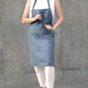 Washed linen Apron in various colours. Natural softened linen apron for cooking, crafting, gardening, art. One size unisex apron.