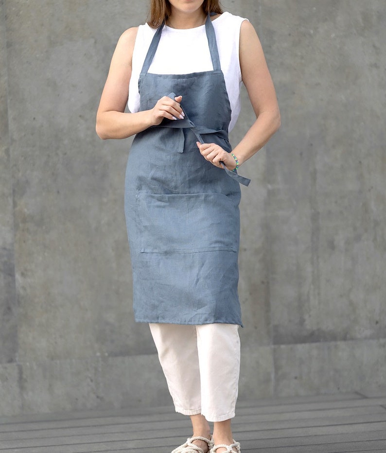 Washed linen Apron in various colours. Natural softened linen apron for cooking, crafting, gardening, art. One size unisex apron.