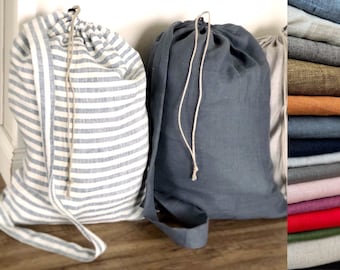 Linen laundry bag -  large laundry bag - Linen bag - Washed linen bag - Laundry bag with drawstring