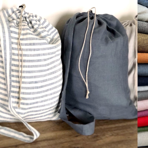 Linen laundry bag -  large laundry bag - Linen bag - Washed linen bag - Laundry bag with drawstring