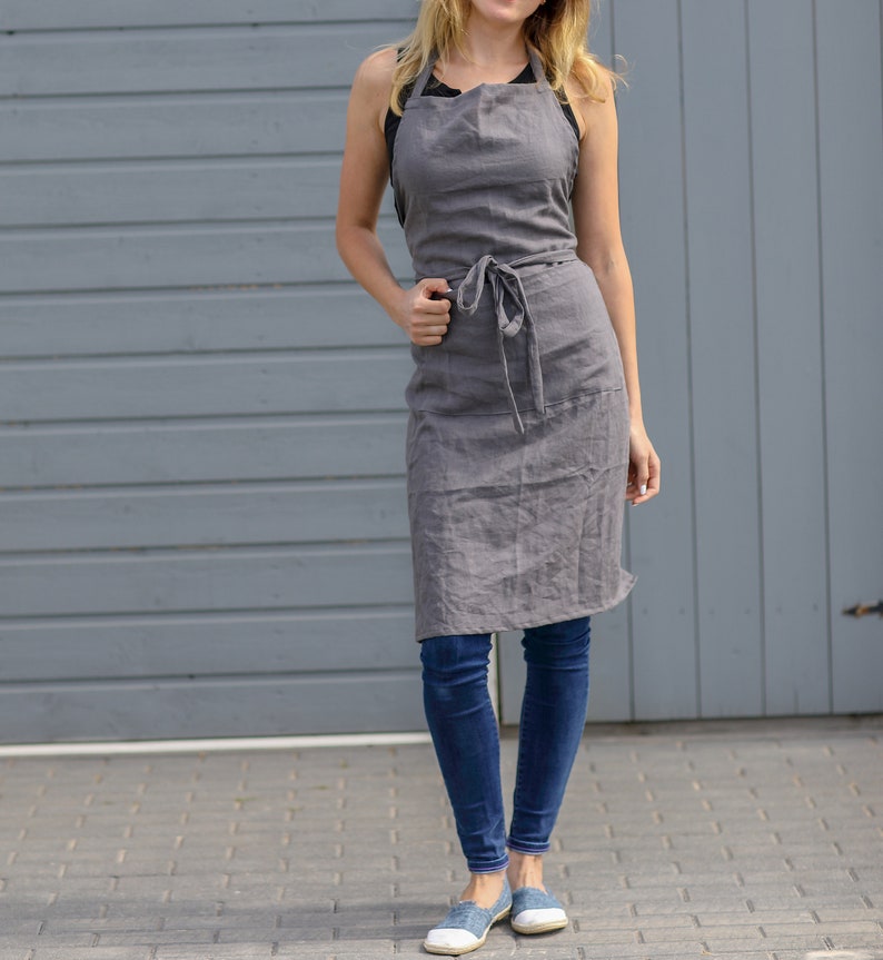 Washed linen Apron in various colours. Natural softened linen apron for cooking, crafting, gardening, art. One size unisex apron.