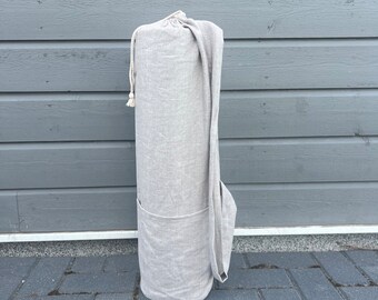 Natural mat holder, Linen mat bag for yoga, pilates and all outdoor or indoor sports, Handmade gift for yoga lover
