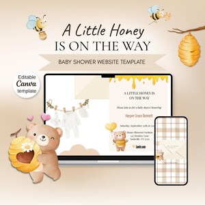 Hemsidesmall för babyshower med honungsbjörn och OSA | Redigerbar Canva