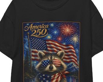 American 250 Raccoon Shirt | Starry Night 4th of July Animal Tee | Patriotic Trash Panda T-shirt | USA 250th Independence Day Unisex Top