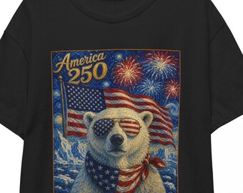 American 250 Polar Bear Shirt | Starry Night 4th of July Tee | Patriotic Animal T-shirt | USA 250th Independence Day Unisex Top