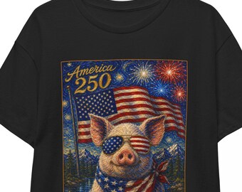 American 250 Pig Shirt | Starry Night 4th of July Farming Tee | Patriotic Farm Animal T-shirt | USA 250th Independence Day Unisex Top