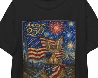 American 250 Rabbit Shirt | Starry Night 4th of July Tee | Patriotic Bunny T-shirt | USA 250th Independence Day Unisex Top