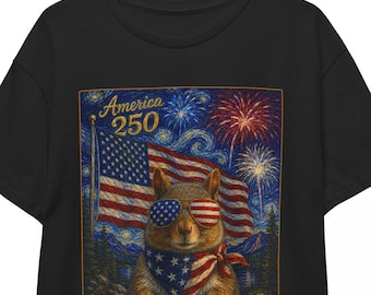 Unisex American 250 Squirrel Shirt | Starry Night 4th of July Wildlife Tee | Patriotic Animal T-shirt | USA 250th Independence Day Top