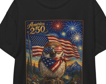 American 250 Sparrow Shirt | Starry Night 4th of July Bird Watching Tee | Patriotic Bird T-shirt | USA 250th Independence Day Unisex Top