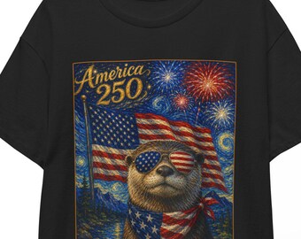 American 250 Otter Shirt | Starry Night 4th of July Tee | Patriotic Sea Animal T-shirt | 250th Independence Day USA Unisex Top