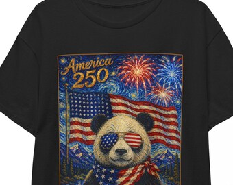 American 250 Panda Shirt | Starry Night 4th of July Tee | Patriotic Animal T-shirt | USA 250th Independence Day Unisex Top