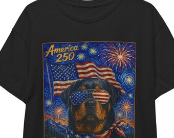 American 250 Rottweiler Shirt | Starry Night 4th of July Tee | Patriotic Dog T-shirt | USA 250th Independence Day Unisex Top