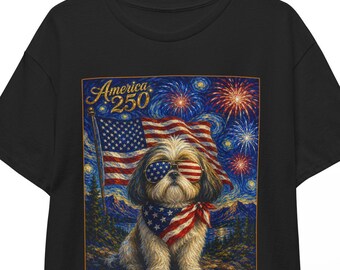 American 250 Shih Tzu Shirt | Starry Night 4th of July Tee | Patriotic Dog T-shirt | USA 250th Independence Day Unisex Top