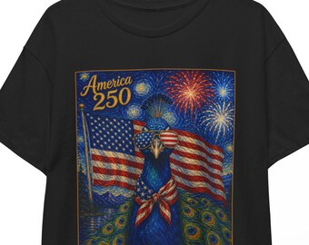 American 250 Peacock Shirt | Starry Night 4th of July Tee | Patriotic Bird T-shirt | USA 250th Independence Day Unisex Top