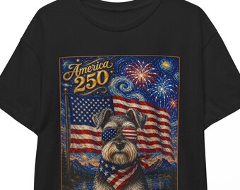 American 250 Miniature Schnauzer Shirt | Starry Night 4th of July Tee | Patriotic Dog T-shirt | 250th Independence Day USA Unisex Top