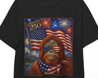 American 250 Orangutan Shirt | Starry Night 4th of July Tee | Patriotic Ape T-shirt | 250th Independence Day USA Unisex Top