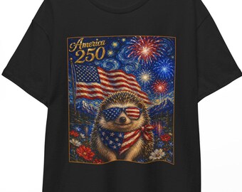 American 250 Hedgehog Shirt | Starry Night 4th of July Tee | Patriotic Hedgie T-shirt | 250th Independence Day USA Unisex Top