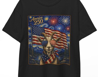 America 250 Goat Shirt | Farm Animal 4th of July Farmer Tee | Patriotic Farm Animal T-shirt | 250th Independence Day USA Unisex Top