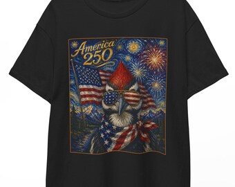 American 250 Woodpecker Shirt | Starry Night 4th of July Bird Watching Tee | Patriotic Bird T-shirt | USA 250th Independence Day Unisex Top