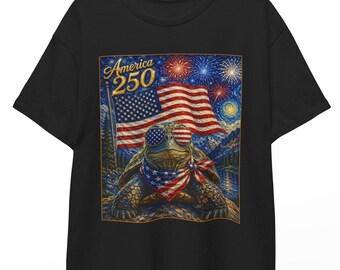 American 250 Turtle Shirt | Starry Night 4th of July Tee | Patriotic Reptile T-shirt | USA 250th Independence Day Unisex Top