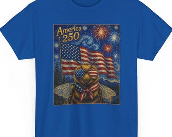 Koszulka American 250 Honey Bee | Koszulka pszczelarza z okazji 4 lipca | Koszulka patriotyczna Starry Night Bug | Koszulka unisex z okazji 250. Dnia Niepodległości USA