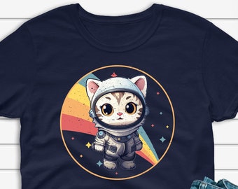 Cute Retro Cat Astronaut NASA T-shirt, Space Lover Gift, Kitten Shirt, Astronomy Shirt, Amateur Astronomer Tshirt Unisex Tee