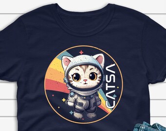 CATSA Cute Retro Cat Astronaut NASA T-shirt, Space Lover Gift, Kitten Shirt, Astronomy Shirt, Amateur Astronomer Tshirt Unisex Tee