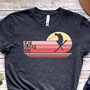 Eat Sleep Ski T-shirt for Women, Ski Girl Gift, Female Skier Shirt, Skiing Tshirt for Her, Unisex Jersey Short Sleeve Tee