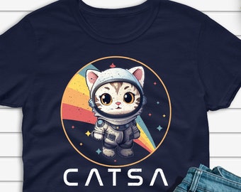 CATSA Cute Retro Cat Astronaut NASA T-shirt, Space Lover Gift, Kitten Shirt, Astronomy Shirt, Amateur Astronomer Tshirt Unisex Tee