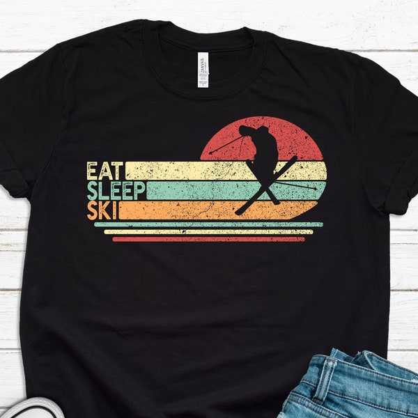 Eat Sleep Ski T-shirt, Funny Skiing Shirt for Men, Skier Gift, Ski Clothes Tshirt, Unisex Short Sleeve Tee