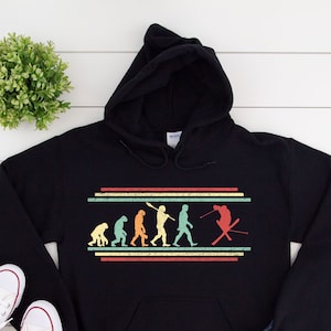 Skiing Hoodie, Evolution Ski Shirt for Men, Gift for Skier, Ski Lover Dad Long Sleeve Unisex Hooded Sweatshirt image 1