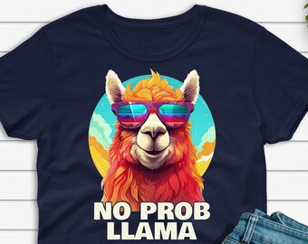 No Probllama T-shirt, Funny Llama Lover Gift, Cool Llama With Colorful Sunglasses Shirt