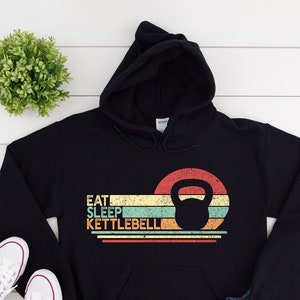 Eat Sleep Kettlebell Shirt, Kettlebell Fitness Hoodie, Kettlebell Gift, Workout Clothes, Unisex Heavy Blend Hooded Sweatshirt