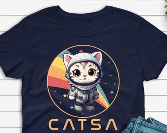 CATSA Cute Retro Cat Astronaut NASA T-shirt, Space Lover Gift, Kitten Shirt, Astronomy Shirt, Amateur Astronomer Tshirt Unisex Tee