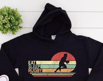 Eat Sleep Rugby Shirt, Rugby Hoodie, Rugby Player Gift, Rugby Fan Clothes, Ruby Team Coach Retirement Unisex Heavy Blend Hooded Sweatshirt