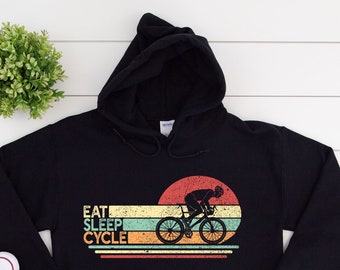Eat Sleep Cycle Shirt, Felpa con cappuccio da ciclismo, Regalo per ciclisti, Abbigliamento da ciclismo, Felpa con cappuccio in misto pesante unisex per pensionamento del ciclista