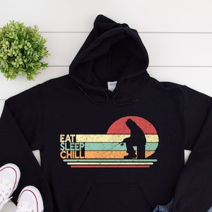 Eat Sleep Chill Shirt, Ice Fishing Hoodie, Winter Fisherman Gift, Warm Ice Fishing Clothes, Unisex Heavy Blend Hooded Sweatshirt