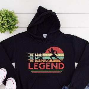 Running Hoodie for Men, The Man The Myth The Running Legend Shirt, Gift for Runner, Track and Field Athlete Heavy Blend Hooded Sweatshirt