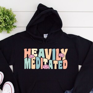 Yoga Hoodie for Women, Retro Heavily Meditated Buddhism Shirt, Long Sleeve Meditation Clothes, Unisex Heavy Blend Hooded Sweatshirt