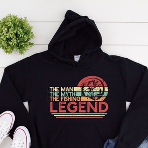 Fishing Hoodie for Men, The Man The Myth The Fishing Legend Shirt, Gift for Fisherman, Unisex Heavy Blend Hooded Sweatshirt
