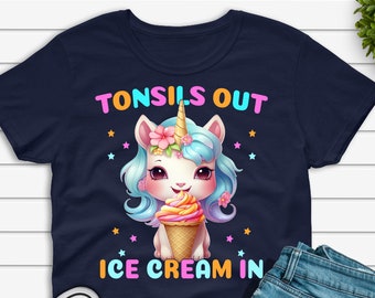 Tonsils Out Ice Cream In Tonsil Removal Surgery T-shirt for Kids, Girls Tonsillectomy Recovery Gift, Funny Tonsil Surgery Unicorn Shirt