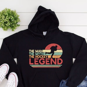 Hockey Hoodie for Men, The Man The Myth The Hockey Legend Shirt, Gift for Hockey Player or Coach, Unisex Heavy Blend Hooded Sweatshirt