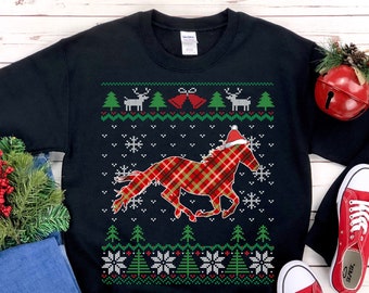 Horse Lover Christmas Shirt, Equestrian Horseback Riding Gift, Ugly Christmas Sweater, Holiday Party Shirt, Xmas Unisex Crewneck Sweatshirt