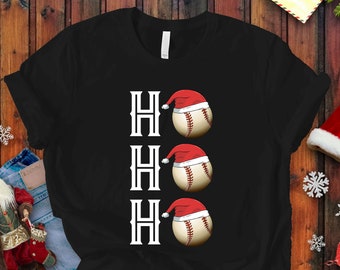 Baseball Christmas T-shirt, Ho Ho Ho Baseball Santa Hat Shirt, Baseball Lover Gift Unisex Heavy Cotton Tee