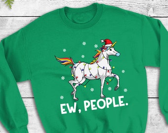 Ew People Unicorn Santa Wearing Face Mask, Unicorn Christmas Sweatshirt, Horse Lover Gift, Funny Unicorn Shirt Unisex Sweatshirt