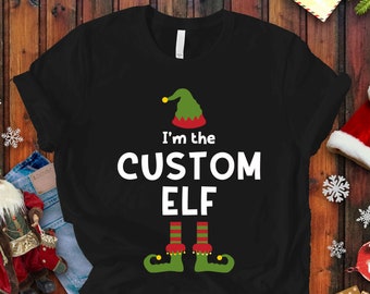Custom Elf T-shirt, Personalized Christmas Shirt, Funny Customizable Elf Tee, Cute Holiday Party Shirt, Christmas Eve Pajama Top, Adult Kids